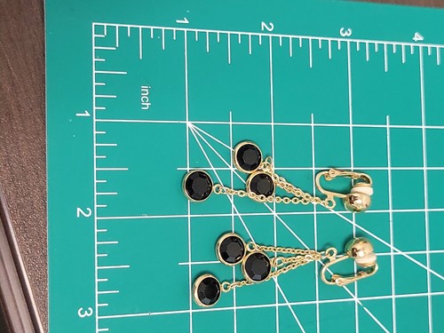 Multi-Strand Ebony Black Rhinestone Gold Tone Clip-on Dangle Earrings 2" - Picture 5 of 5