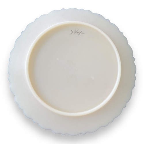 Vintage Fenton Satin Custard Glass Plate Hand Painted Peach Rose Signed D.Kyle - Picture 10 of 12