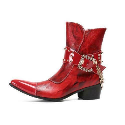 38-46 Herren Echtleder Chelsea Boots Schuhe Nieten Spitz zulaufend Reißverschluss Cocktail Club B - Bild 3 von 9