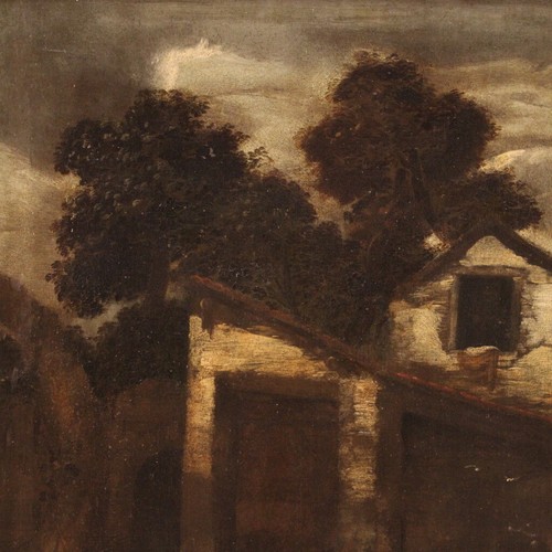 Lot angeli paesaggio antico dipinto religioso olio su tela quadro XVII secolo - Foto 8 di 12