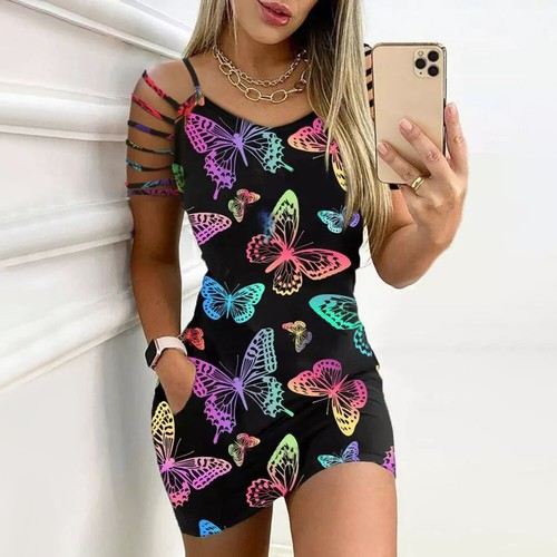 ⭐⭐⭐⭐⭐Women Cold Shoulder Bodycon Mini Dress Sexy Party Club Summer Short Dress - Bild 5 von 19