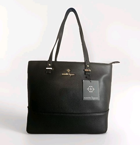 Nanette Lepore Designer schwarz Kunstleder Bucket Bag Handtasche Neu mit Etikett Gold Reißverschluss Top