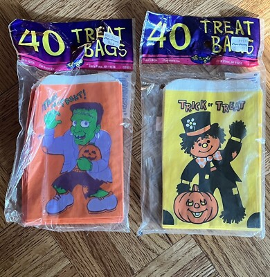 VTG 1995 Halloween Treat Bags LOT of 2 Pks Frankenstein Scarecrow Fun World NOS