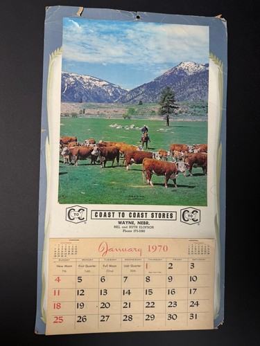 Coast To Coast Stores Wayne 1970, Nebr. Calendario Tear Away Cattle Mountains - Imagen 1 de 8