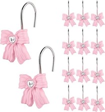 12PCS Shower Curtain Hooks Rings,Pink Bow Resin Curtain Hooks Shower Rings for