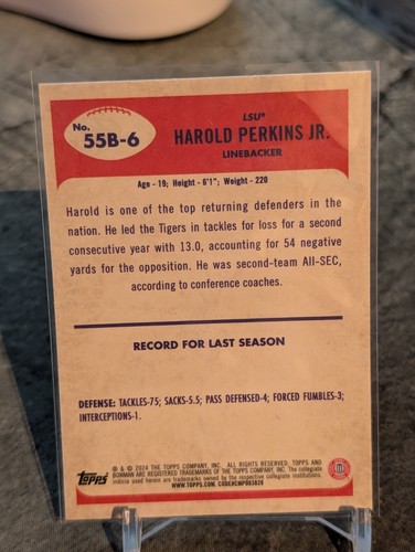 Harold Perkins Jr. 2024 topps Bowman chrome U 1955 Throwback LSU Tigers - Bild 2 von 2