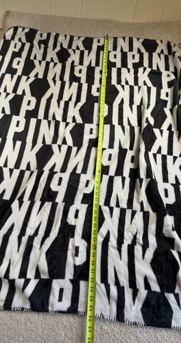 PINK Victoria's Secret Throw Blanket 50x60 Plush Fleece Black White Logo Cozy - Picture 3 of 8