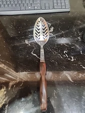 CUTCO #13 SERVING SLOTTED SPOON LAMB HANDLE BROWN MARBLE 12” Long