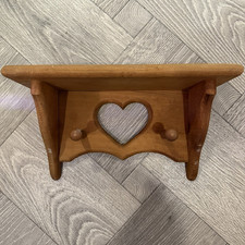 Vintage 1990  s Country Wood Shelf With Plate Groove, Heart Cutout, and 2 Pegs
