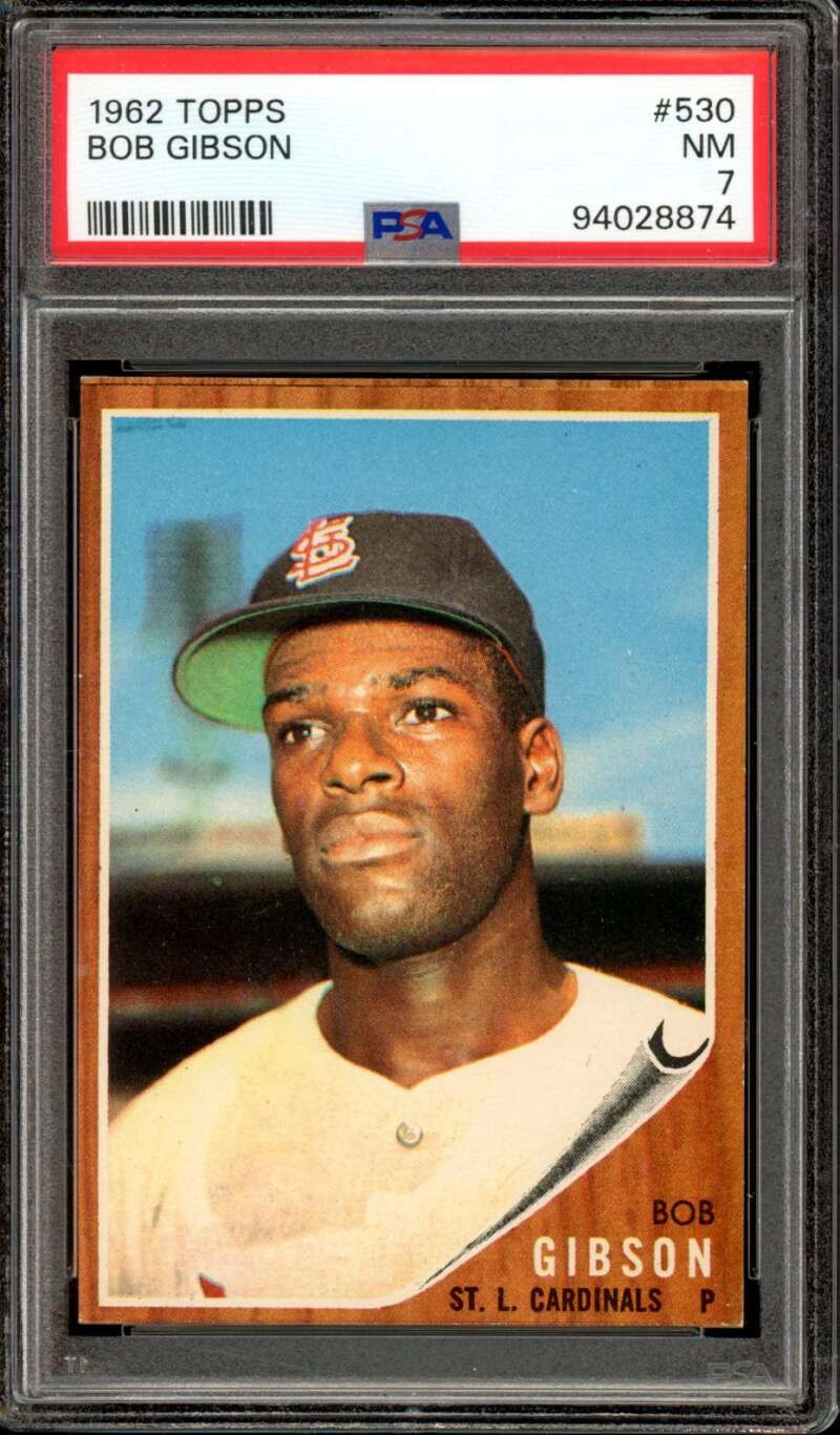 1962 Topps High #530 Bob Gibson SP/Short Print Cardinals HOF PSA 7 NM Near Mint