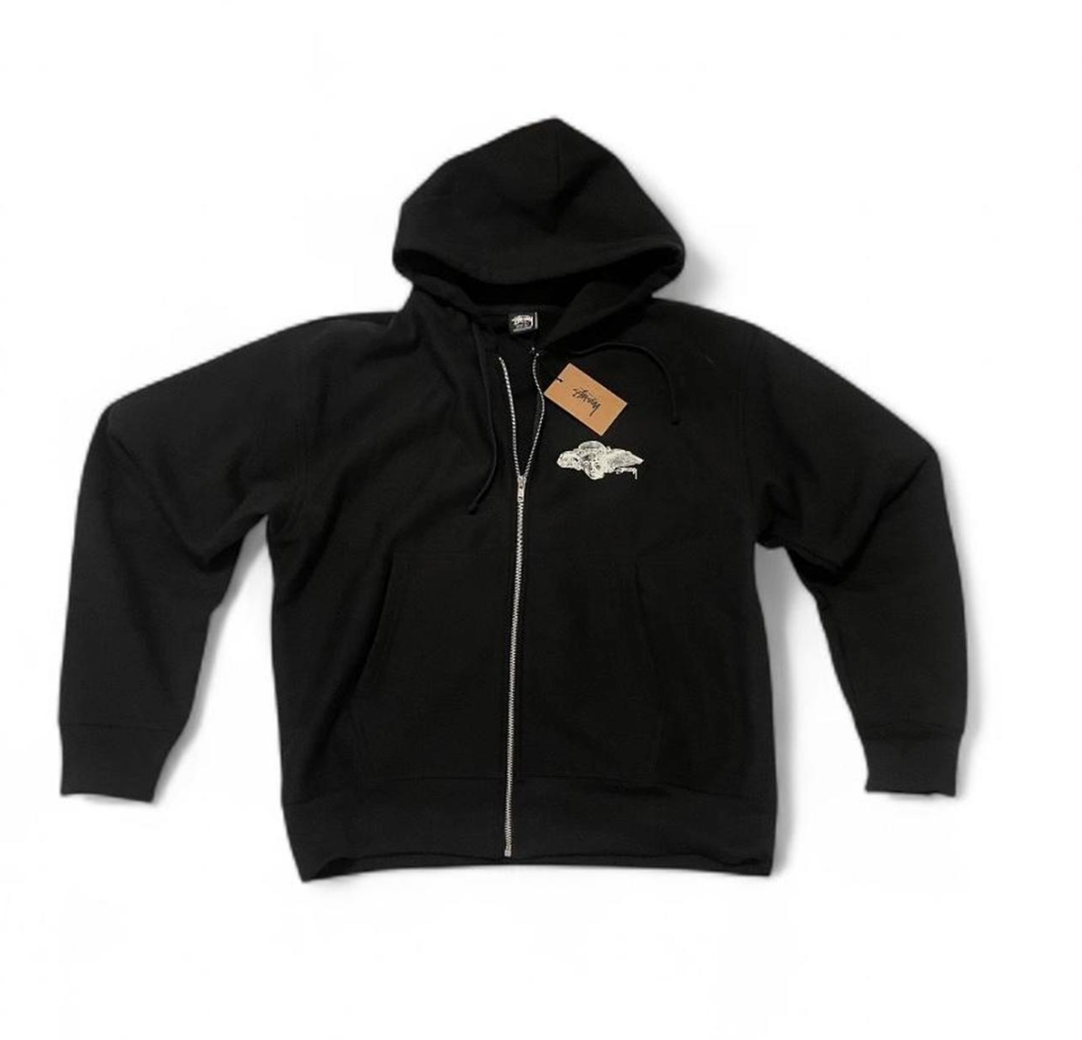 Stussy Black Full Zip Hypnos Cotton Fleece Hoodie Graphic Print 