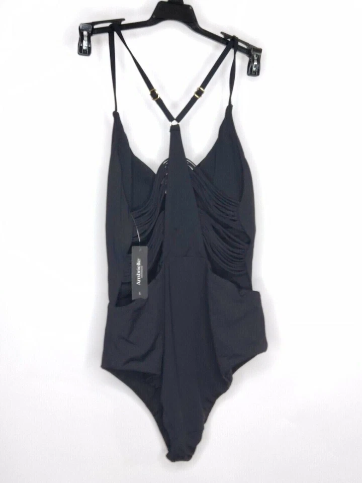 Nuevo con etiquetas Traje de Baño Ambrielle Color Negro Corte Alto Una Pieza Espalda Corredora Aberturas Delanteras Foto 2 de 2