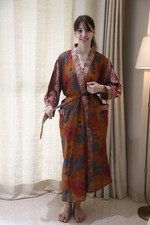 Pure Silk Ochre Yellow kimono Long Robe Gown Woman Silk Robe Kimono PS KMO5148