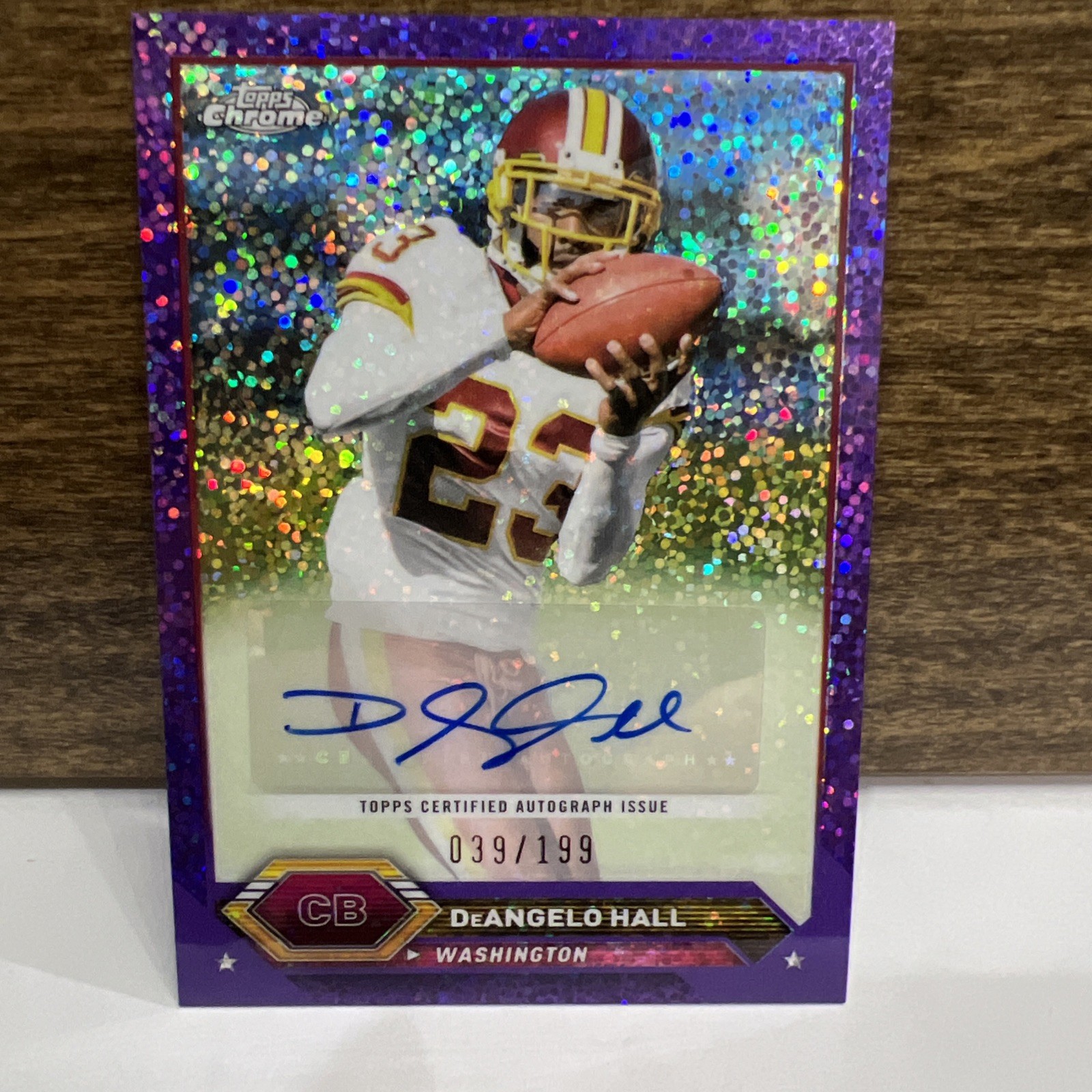 # 39/199 DeAngelo Hall 2023 Topps Composite Chrome Purple Speckle Variation Auto