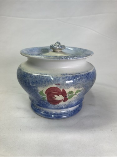 Adams Rose British Spatterware Spongeware Antique Lidded Sugar Dish - Picture 1 of 22