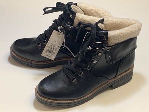 Universal Thread Women's Karissa Faux Leather Fur Sherpa US Size 11 Black BOOTS - Picture 1 of 3