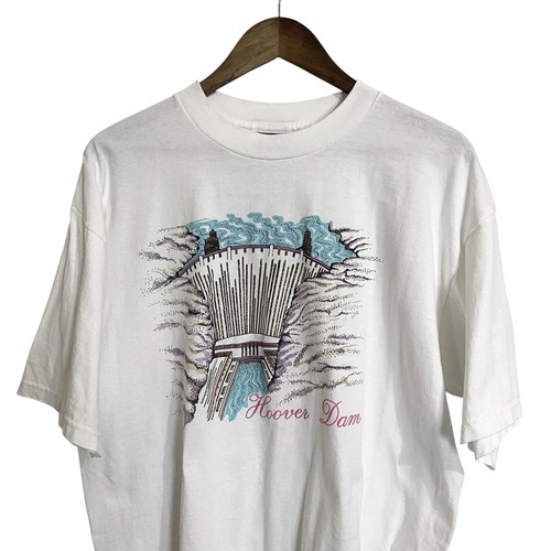 Hoover Dam Az NV T-Shirt Shirt Womens XL White Sparkly Bling Short Sleeve Y2K - Picture 2 of 5