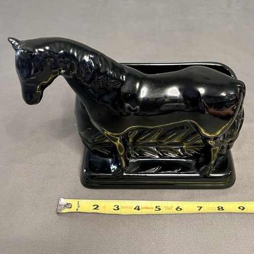 VTG Rare MCM Ceramic Glossy Black Horse Planter 9x4.5x9.25” - Picture 13 of 19