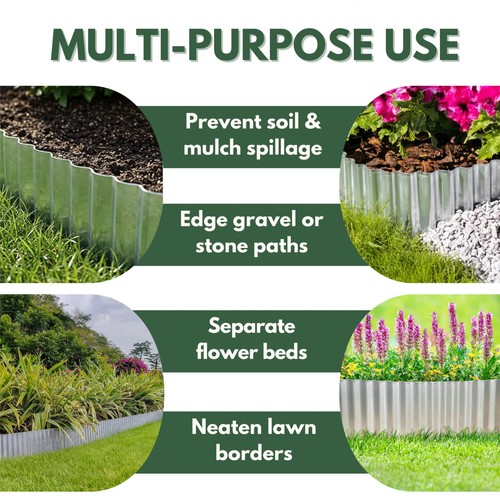 Garden Lawn Edging Metal Flowerbed Plant Border Galvanised Steel Outdoor Silver - Picture 15 of 27