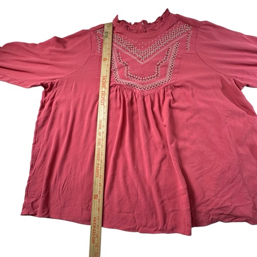 Camicetta Torrid donna rossa manica lunga taglia 4X ricamata boho - Foto 4 di 8