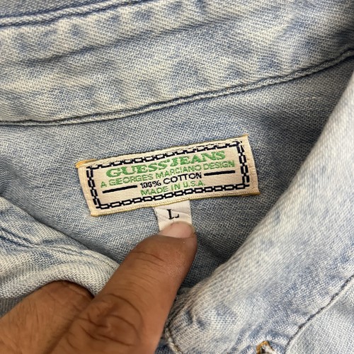 Vintage Guess Georges Marciano Jeans Shirt Mens Large Blue Denim Button Up - Picture 17 of 18