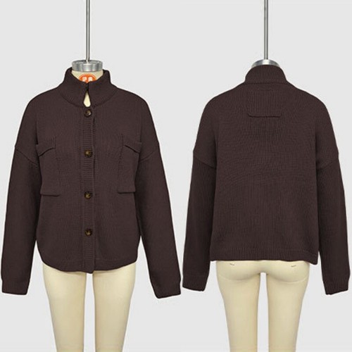 Damen Strickpullover Stehkragen Mantel Einfarbig Übergröße Damen Cardigan - Bild 17 von 19