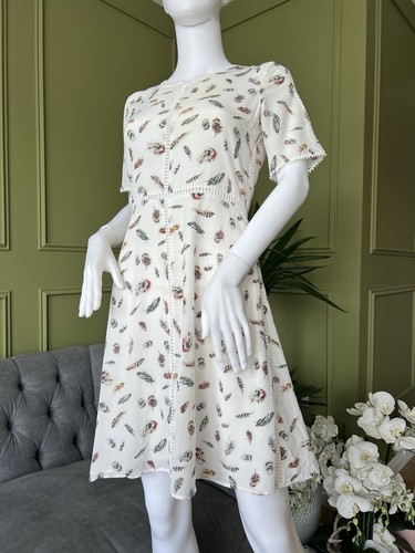 Vestido THE KOOPLES 100% Seda Línea A Detalle Pluma Talla S UK 8 - Imagen 1 de 8