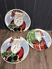 Mudpie Christmas Santa 8  Salad Appetizer Plate Set Retired Tartan 2021 Tree D4