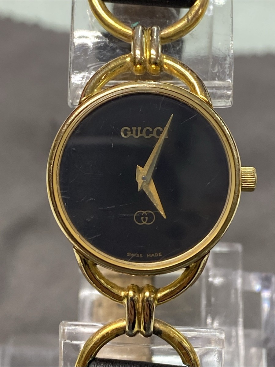 VINTAGE Gucci 6000L Women's 23mm Black Dial Swiss Quartz Gold Tone
