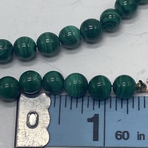 Vintage Stunning Malachite .25” Beaded Necklace 30" Long ~Gold Tone Clasp - Picture 7 of 10