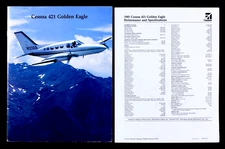 CESSNA Factory OEM Brochure 421 Golden Eagle Vintage Spec Sheet 1985 USA Gift