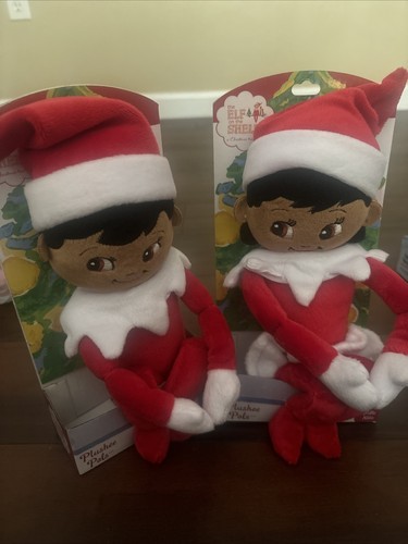 New Elf on the Shelf Christmas Plushee Pals Girl & Boy Dark Skin, Brown Eyes - Picture 5 of 5