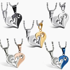 "I Love You" Matching Split Heart Couple Necklace - His  Hers Stainless Steel P