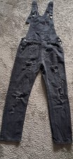 Liquor N Poker Women  s Black Denim Dungarees Size 32 UK Size 14-16 Distressed