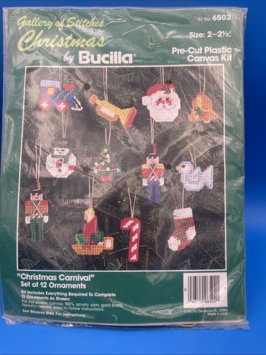 Bucilla Christmas Ornament Kit Plastic Canvas set 12 ornaments NOS 6502 - Picture 2 of 8