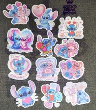 12pcs Valentines Day Stitch and Angel Glossy Stickers