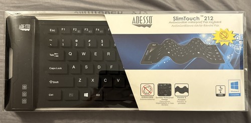 Adesso AKB-212UB SlimTouch Antimicrobial Waterproof Flex Keyboard Mini USB New. - Picture 1 of 3