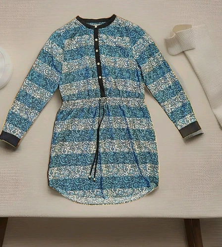 Abito MICHAEL KORS blu paisley con coulisse in vita accenti metallizzati taglia 8