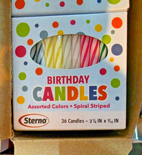 Sterno Multi-Color Spiral Stripe Wax Birthday Candles 2-1/8" H - 144 boxes of 12