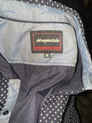 Camicia elegante uomo Aeropostle taglia M - blu con pois manica corta con bottoni - Foto 3 di 5