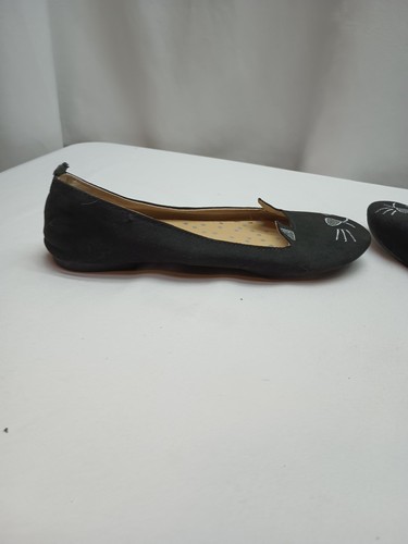 QUPID 8M Black Faux Suede With Embroidered Cat Faces Slip On Flats Loafers Cute! - Picture 4 of 9