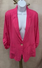 Ellen Tracy Hot Pink Lightweight Linen Blend 3/4 Sleeves Blazer w/Pockets Size M