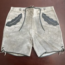 Vtg Authentic Lederhosen Oktoberfest Bavarian Leather Suede Hotpants HD 30"-32"