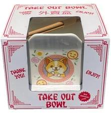 Corgi Chinese Take Out Ceramic Ramen Noodle Bowl and Chopsticks NIB Mad Engine