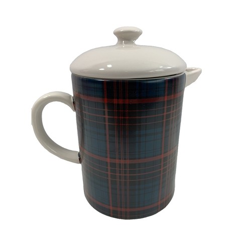 Hearth & Hand Magnolia Teapot Green Red Plaid Coffee Server Stoneware Home Decor - Picture 3 of 10