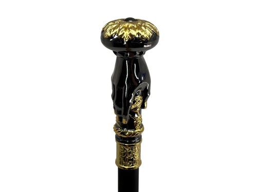 Men’s Fashion Cane 36” Luxury Golden Black Hand Flower Walking Stick New - Picture 5 of 11