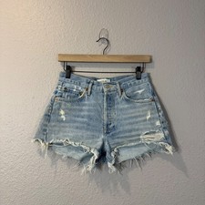 AGOLDE Women's Parker Size 24 Blue Distressed Button Fly Frayed Hem Denim Shorts