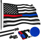 New Listing6 Feet Tangle Free Spinning Flagpole (Black) Thin Blue&Red Line Flag