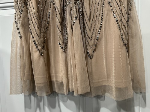 Adrianna Papell 2 Nude Beige Champagner Perlen Abendkleid Maxikleid Formell - Bild 12 von 17