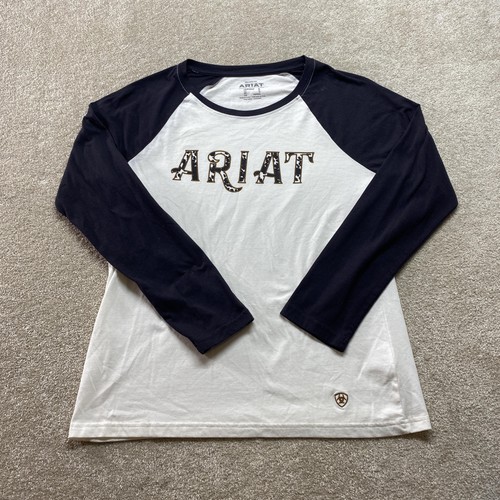 Ariat Hemd Damen Medium Weiß Schwarz Langarm Relaxed Fit Raglan Western